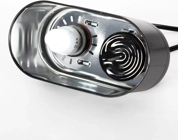 Dual reptile terrarium lamp fixture with UVB bulb and ceramic heat emitter on white background