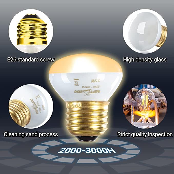 Reptile heat lamp with E26 screw base, high density glass, and 2000-3000 hour lifespan