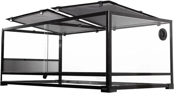 Glass reptile terrarium cage with mesh top and ventilation, ideal for lizards or snakes