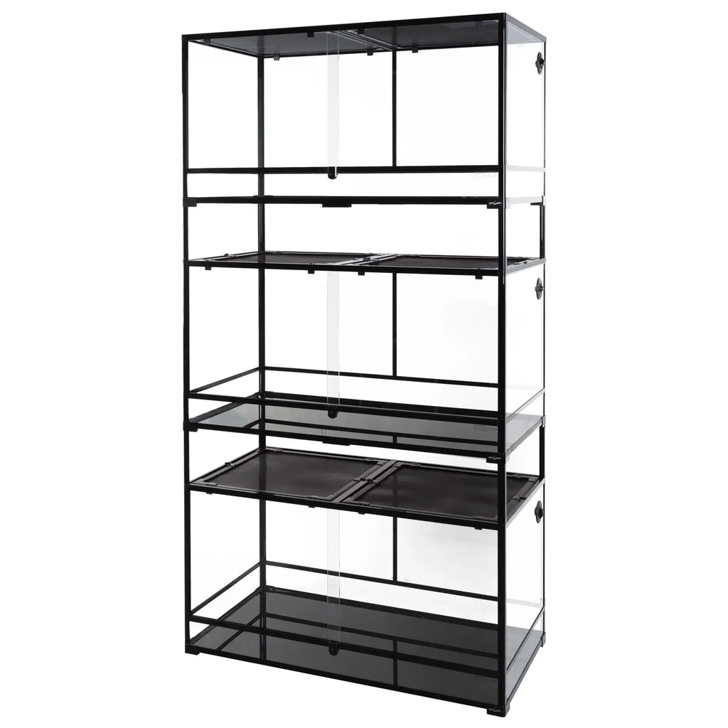 Four-tier glass reptile terrarium rack system for custom reptile cages and enclosures