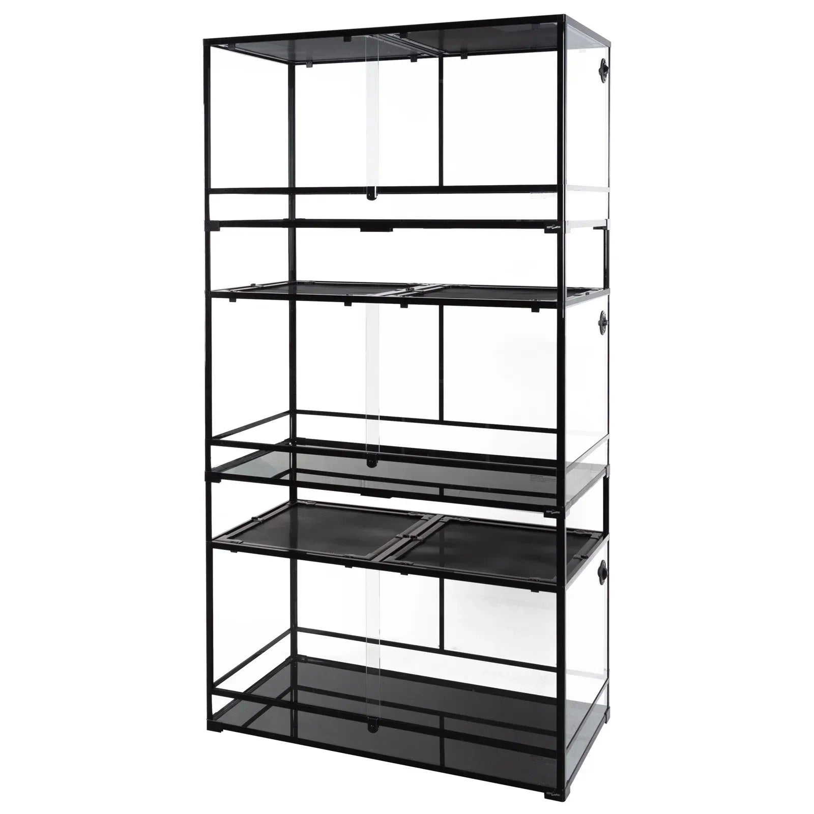 Four-tier glass reptile terrarium rack system for custom reptile cages and enclosures