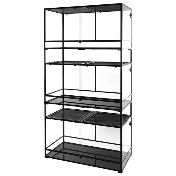 Four-tier glass reptile terrarium rack system for custom reptile cages and enclosures