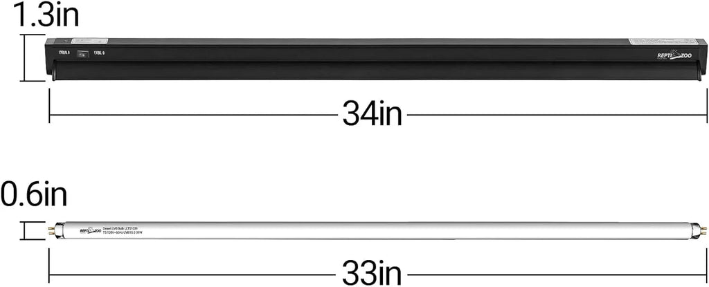 UVB reptile light fixture and bulb set, 34 inch fixture, 33 inch tube, for terrarium lighting