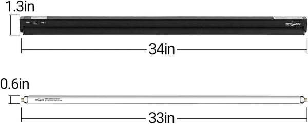 UVB reptile light fixture and bulb set, 34 inch fixture, 33 inch tube, for terrarium lighting