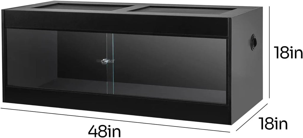 48x18x18 inch black reptile terrarium with sliding glass doors and secure lock