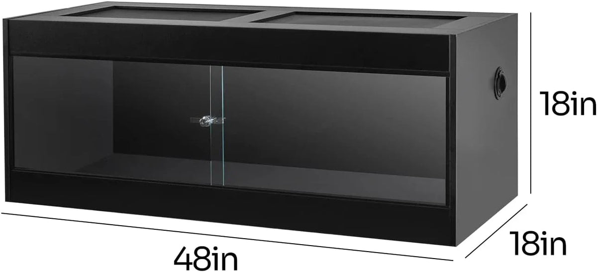 48x18x18 inch black reptile terrarium with sliding glass doors and secure lock