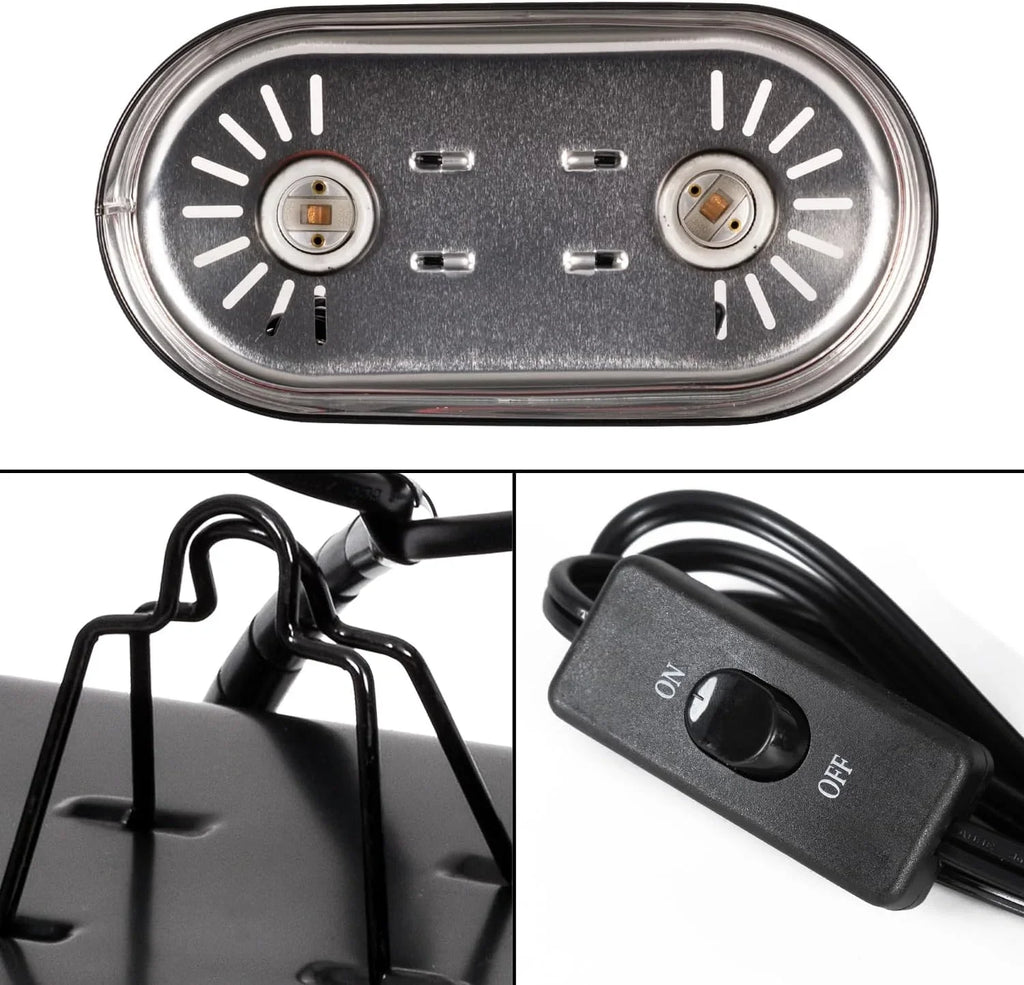 Dual socket reptile terrarium heat lamp fixture with on/off switch and mounting bracket