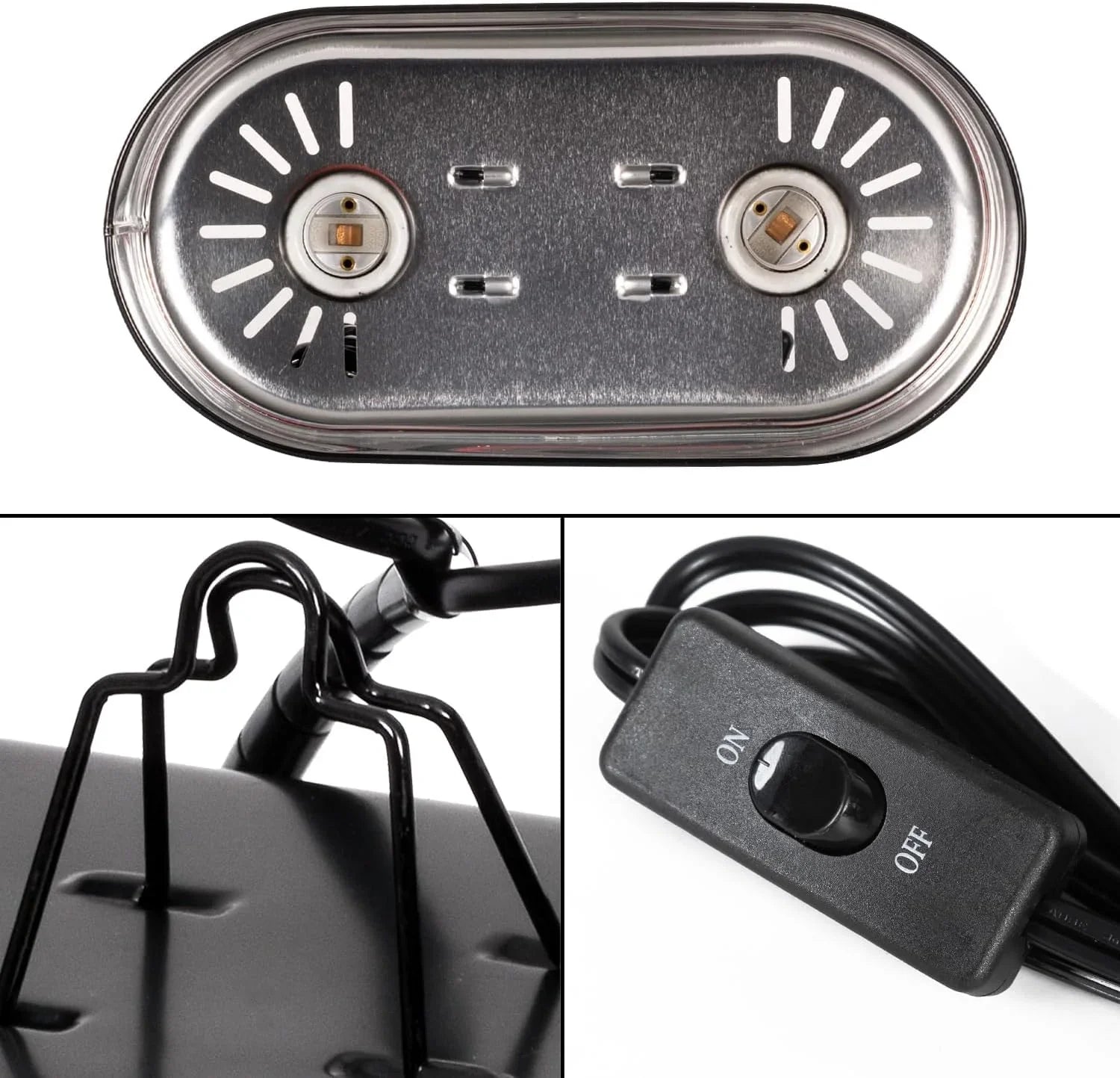 Dual socket reptile terrarium heat lamp fixture with on/off switch and mounting bracket