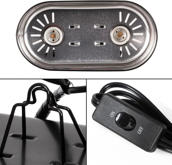 Dual socket reptile terrarium heat lamp fixture with on/off switch and mounting bracket