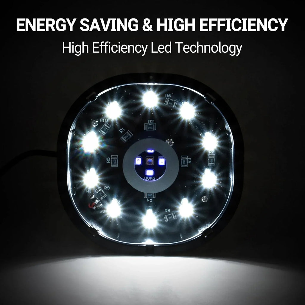 Energy saving high-efficiency LED light for reptile terrarium, circular design, illuminated
