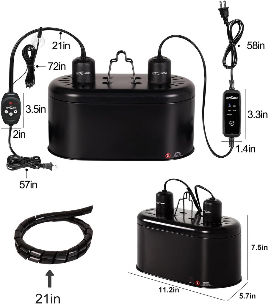 REPTI ZOO Dual Reptile Light Fixture with Dimming Thermostat and Timer