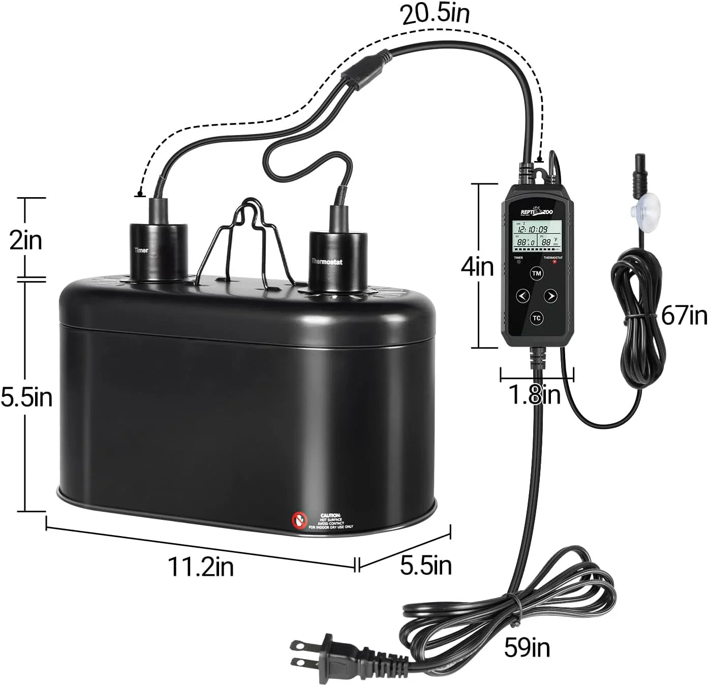 REPTI ZOO Dual Deep Dome Reptile Light Fixture with PID Dimming Thermostat and Timer Secondary image