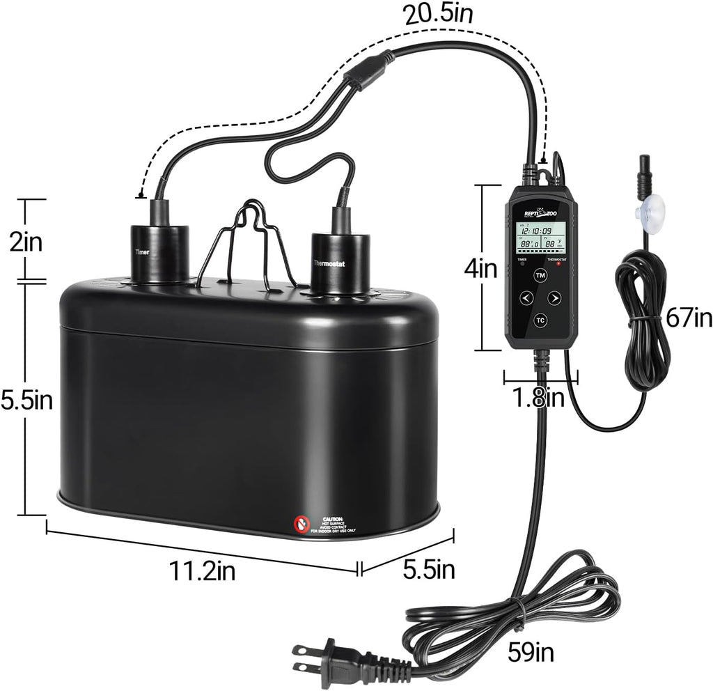 REPTI ZOO Dual Deep Dome Reptile Light Fixture with PID Dimming Thermostat and Timer