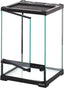 Glass reptile terrarium with front opening doors and mesh top for ventilation