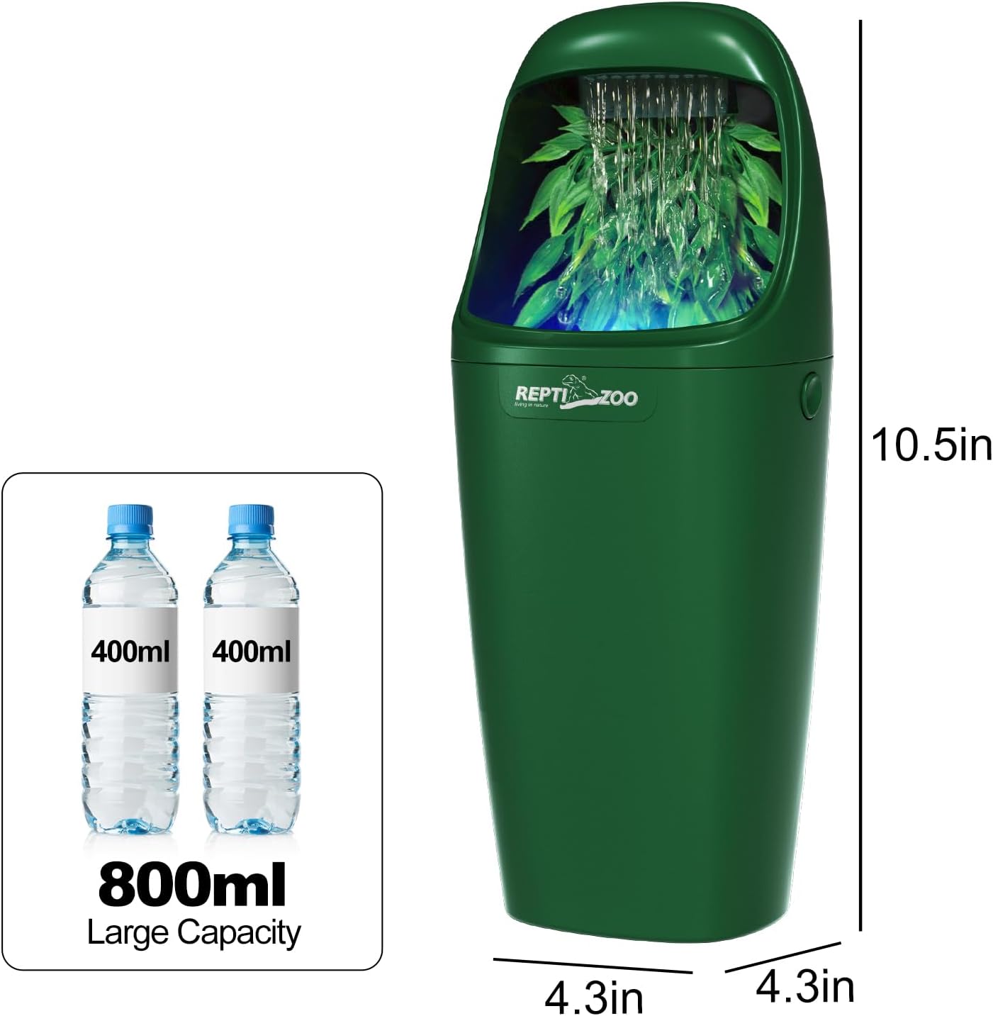 REPTIZOO Automatic Reptile Water Dispenser with Leaf Dripper and Light Secondary image