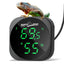Digital reptile thermometer hygrometer with green display and lizard on top