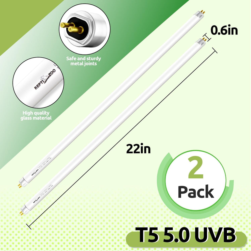 REPTI ZOO 2 Pack T5 5.0 UVB Reptile Light Bulb 24W