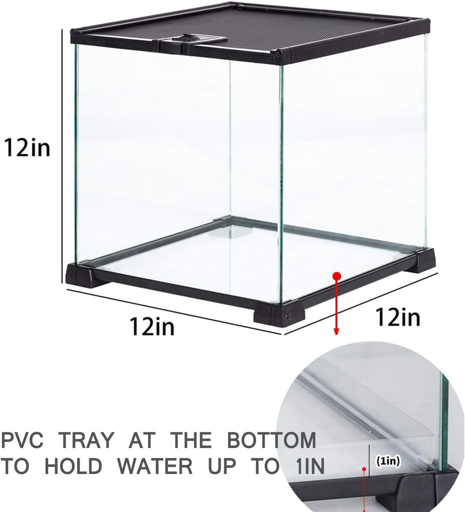 REPTI ZOO Full Glass 15 Gallon Reptile Tank, Medium Reptile Terrarium 24" X 12" X 12" for Gecko Hermit Crab Hognose Snake etc, Top Screen Ventilation & Feeding