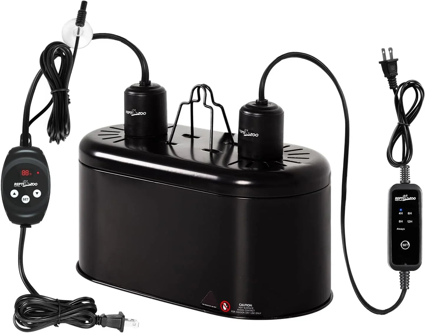 Reptile terrarium fogger humidifier with dual nozzles, digital controls, and power cords Main image