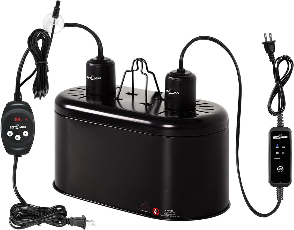 REPTI ZOO Dual Reptile Light Fixture with Dimming Thermostat and Timer