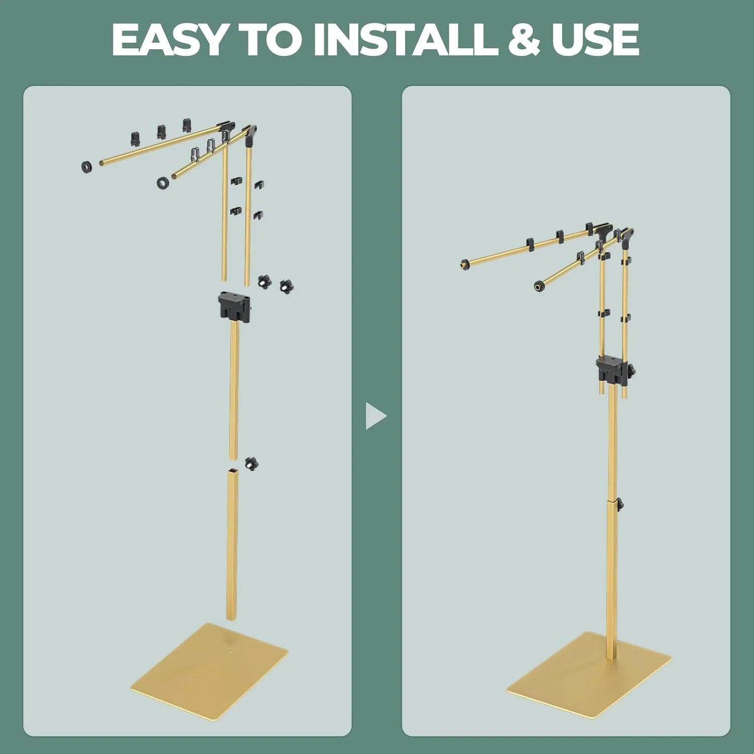 Metal Dual Reptile Lamp Stand, 17.8"-36.2" Adjustable Tall Heat Lamp Stand, Retractable Reptile Light Stand Secondary image