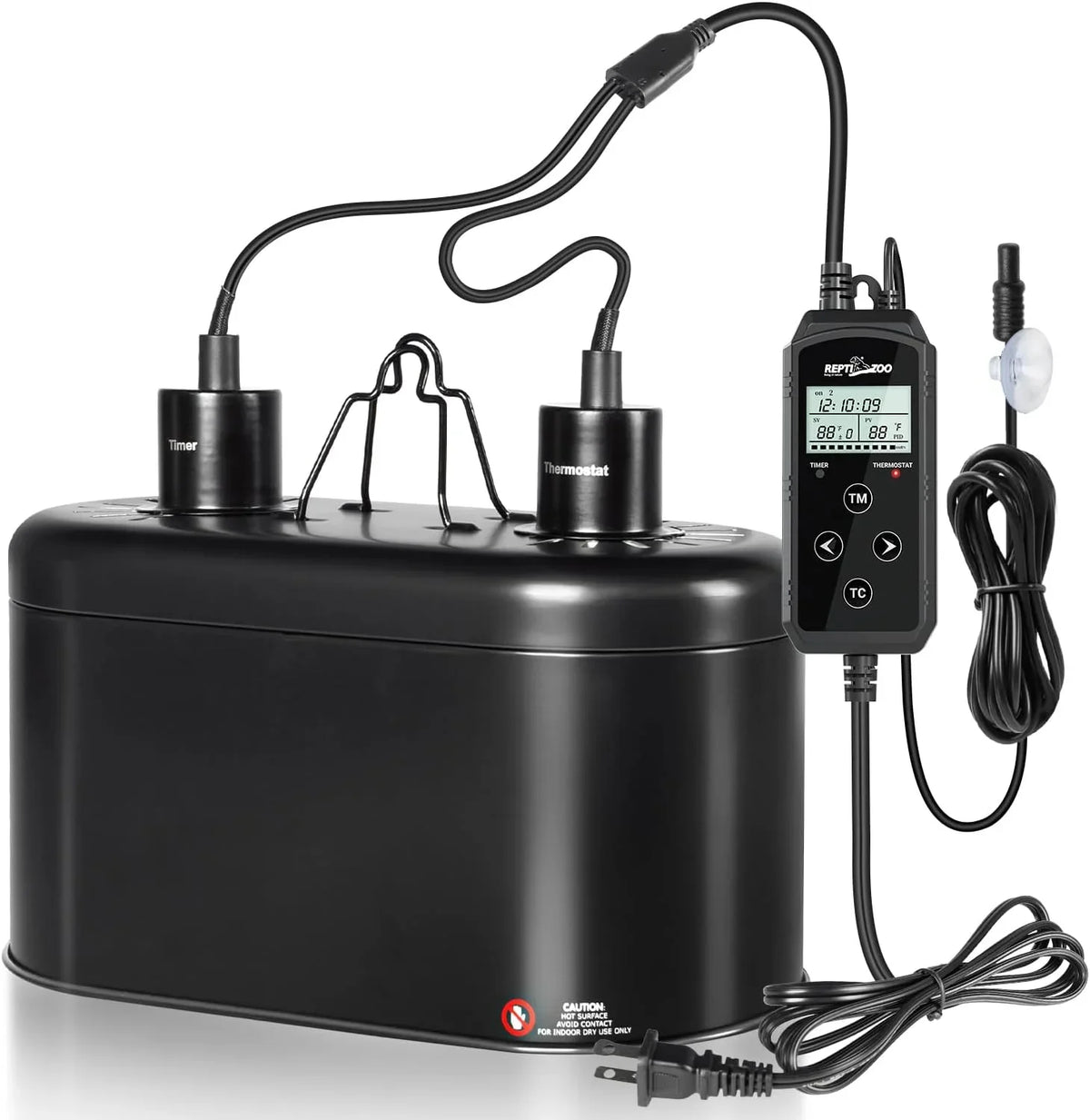 REPTI ZOO Dual Deep Dome Reptile Light Fixture with PID Dimming Thermostat and Timer Main image