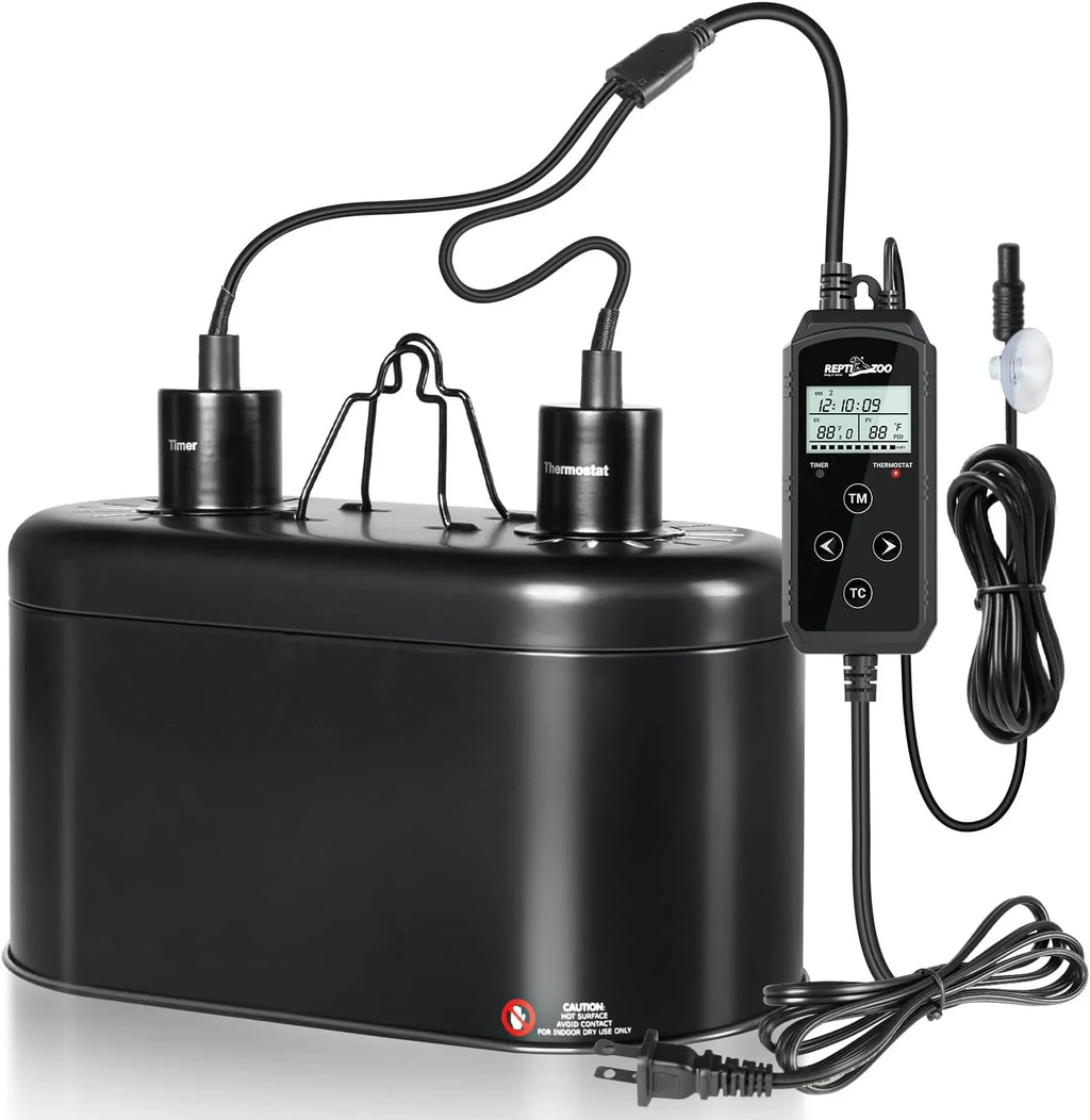 REPTI ZOO Dual Deep Dome Reptile Light Fixture with PID Dimming Thermostat and Timer