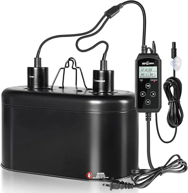 REPTI ZOO Dual Deep Dome Reptile Light Fixture with PID Dimming Thermostat and Timer
