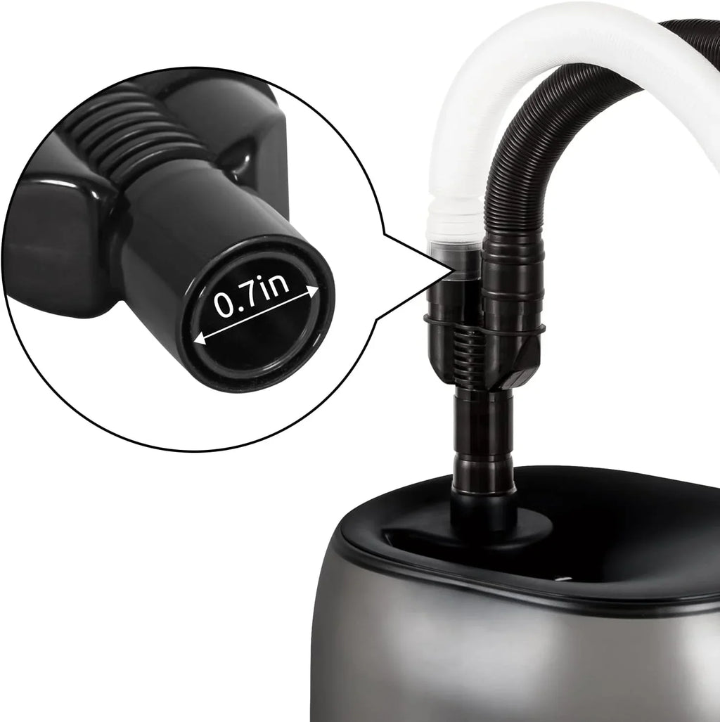 Close-up of reptile terrarium humidifier hose connection showing 0.7 inch diameter nozzle.