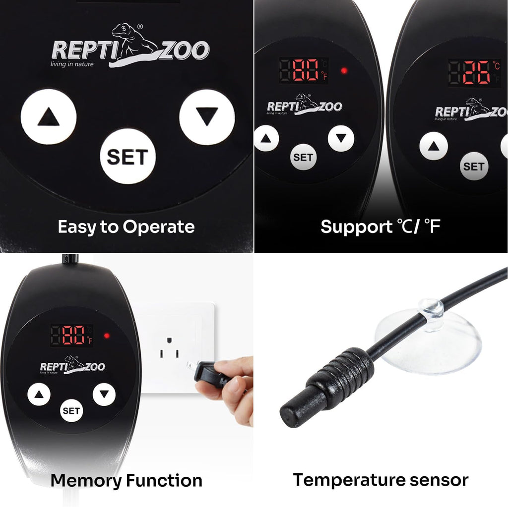 REPTI ZOO Dual Reptile Light Fixture with Dimming Thermostat and Timer