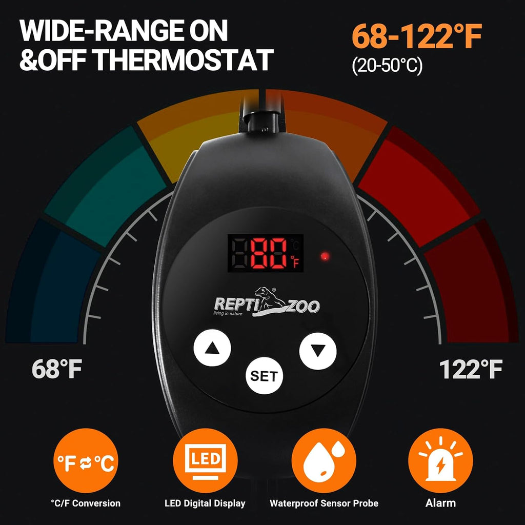 REPTI ZOO 6" X 8" Reptile Heat Pad Fast Heating Pad with Adjust Knob 8W / Adjustable Thermostat 12W Reptile Heat Mat