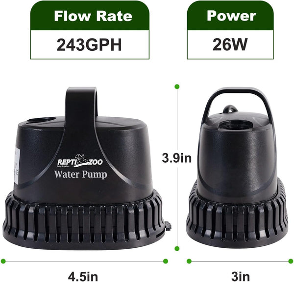 REPTIZOO Low-Water Level Drain Pump — Adjustable Flow for Turtle, Fish, and Paludarium Tanks