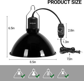 REPTI ZOO Upgrade Reptile Light Fixture with Dimming, 8.5 inch Deep Dome Lamp Fixture for Reptile Tank Terrarium, Reptile Heat Lamp Fixture for UVB UVA Bulb Basking Heat Bulb