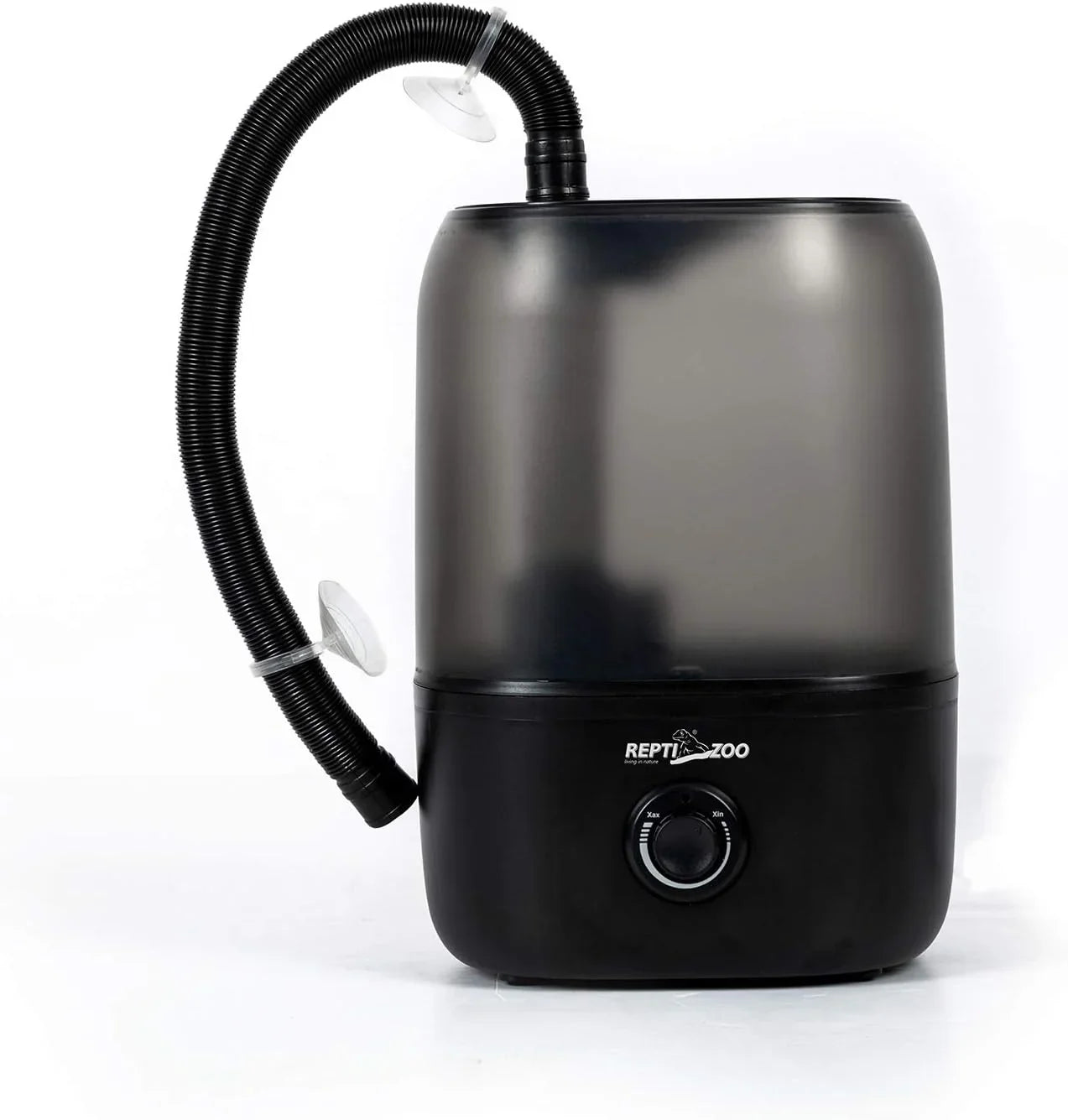 Black reptile terrarium humidifier with flexible hose and control knob for tank moisture Main image