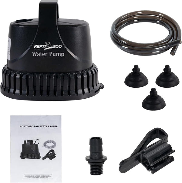 REPTIZOO Low-Water Level Drain Pump — Adjustable Flow for Turtle, Fish, and Paludarium Tanks