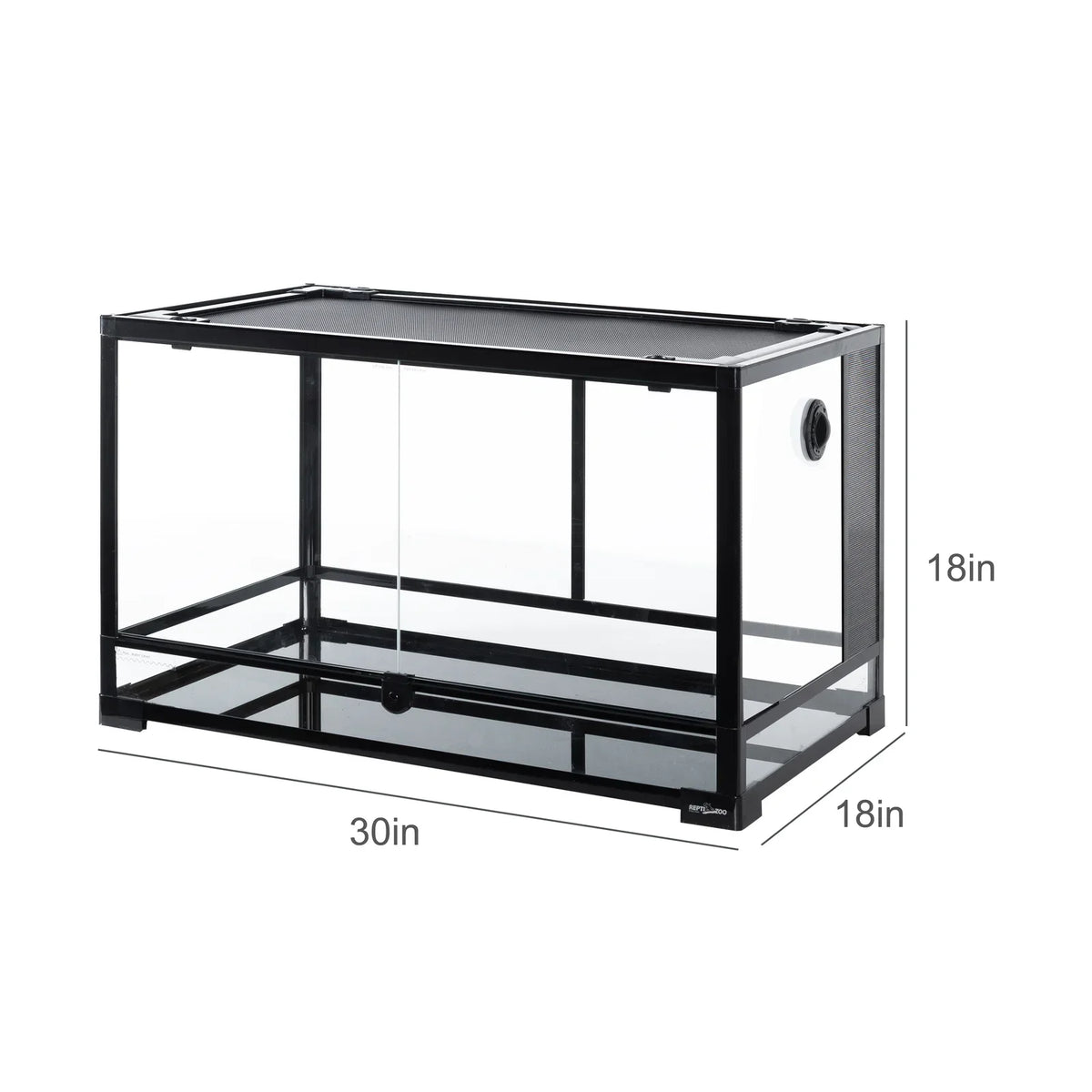 Glass reptile terrarium 30x18x18 inches with sliding door and ventilation panel