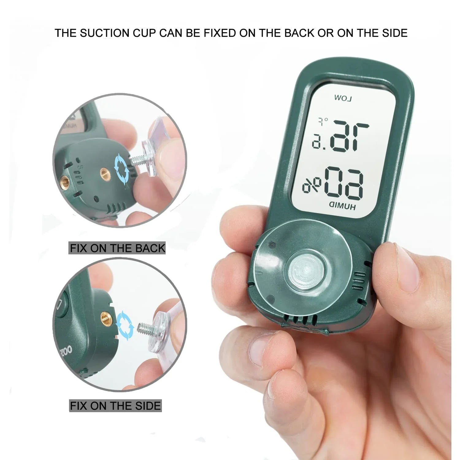Digital reptile terrarium thermometer hygrometer with suction cup for mounting options