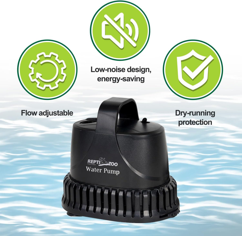 REPTIZOO Low-Water Level Drain Pump — Adjustable Flow for Turtle, Fish, and Paludarium Tanks
