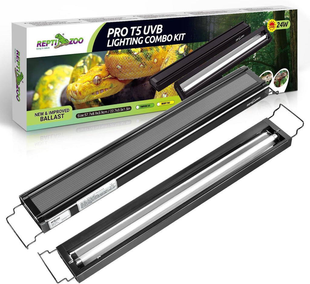 REPTI ZOO UVB Reptile Light Kit – New Version T5 HO UVB Lighting Combo with 10.0 UVB Tube, Terrarium Hood, 24W, 22-Inch Fixture