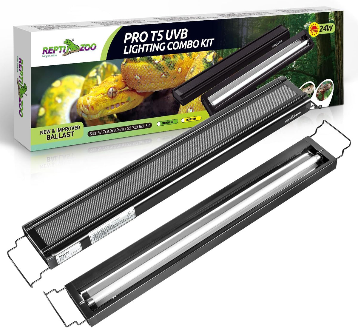 REPTI ZOO UVB Reptile Light Kit – New Version T5 HO UVB Lighting Combo with 10.0 UVB Tube, Terrarium Hood, 24W, 22-Inch Fixture