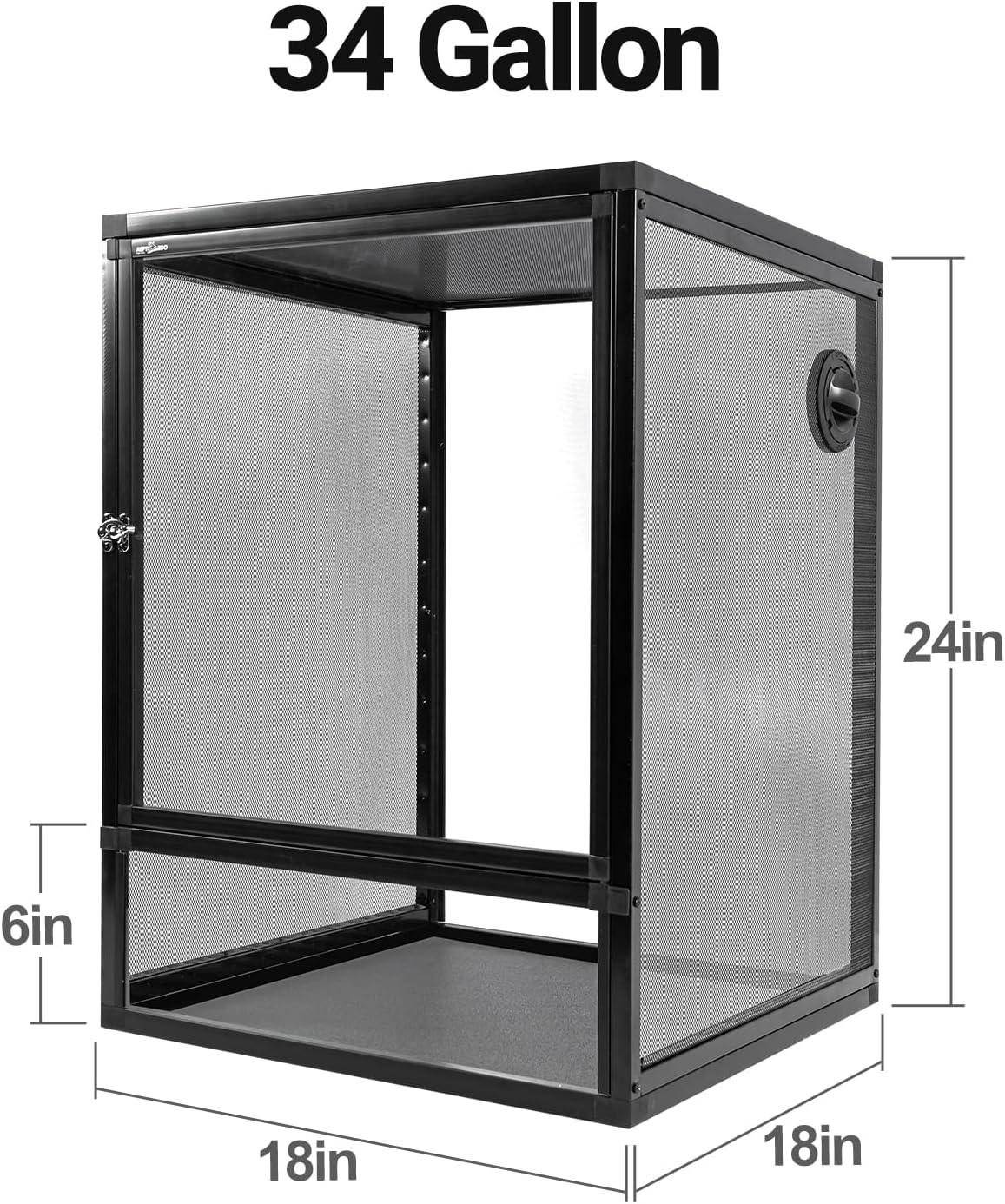 34 gallon reptile terrarium cage, black frame, mesh sides, measuring 18x18x24 inches