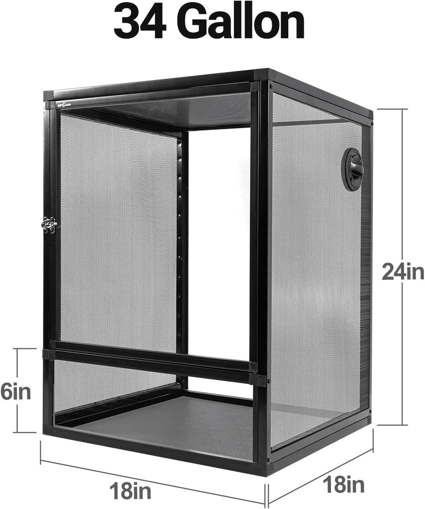 REPTI ZOO 18" x 18" / 16 x 16" Front Opening Chameleon Cage with 3-Sided Metal Mesh, 34/50 Gallon Screen Vertical Terrarium with Background Sticker,