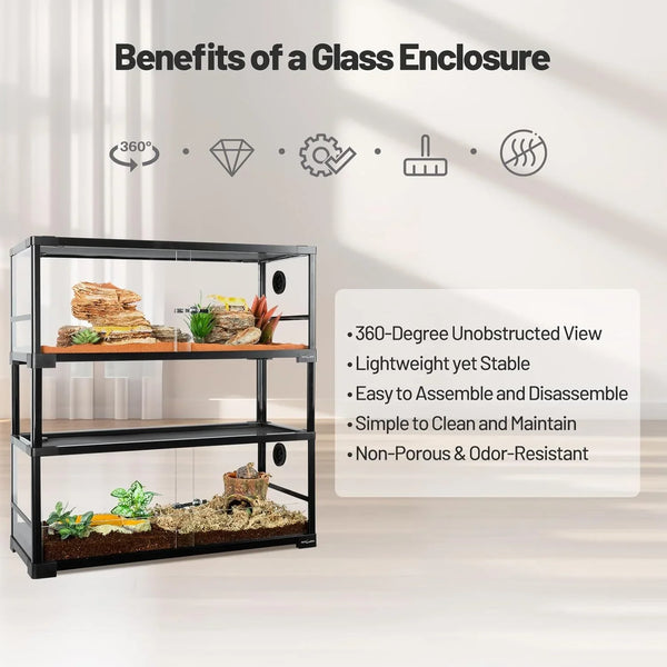 REPTI ZOO 40 Gallon Double Stacked Glass Reptile Terrarium with Sliding Doors