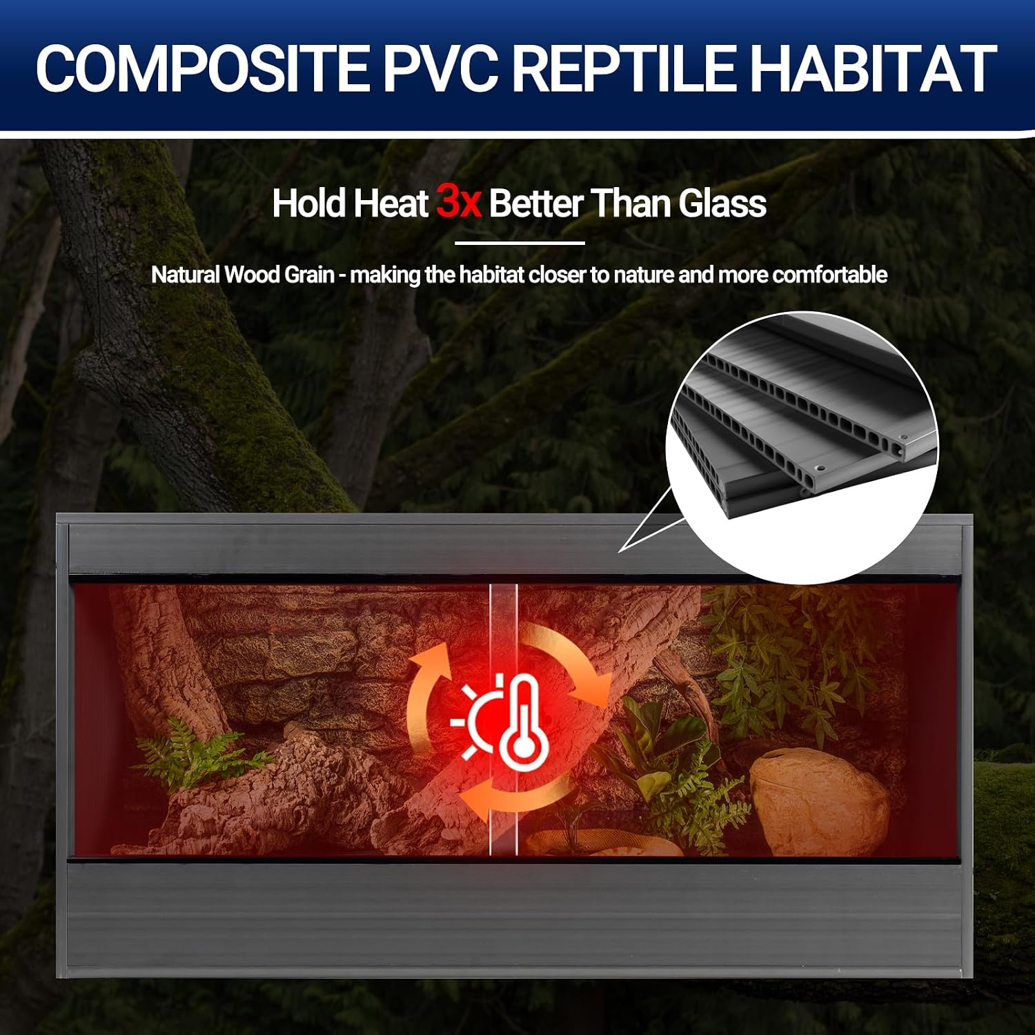 SUKEOPET 50 Gallon Composite Reptile Enclosure 36x18x18 Inch Wood
