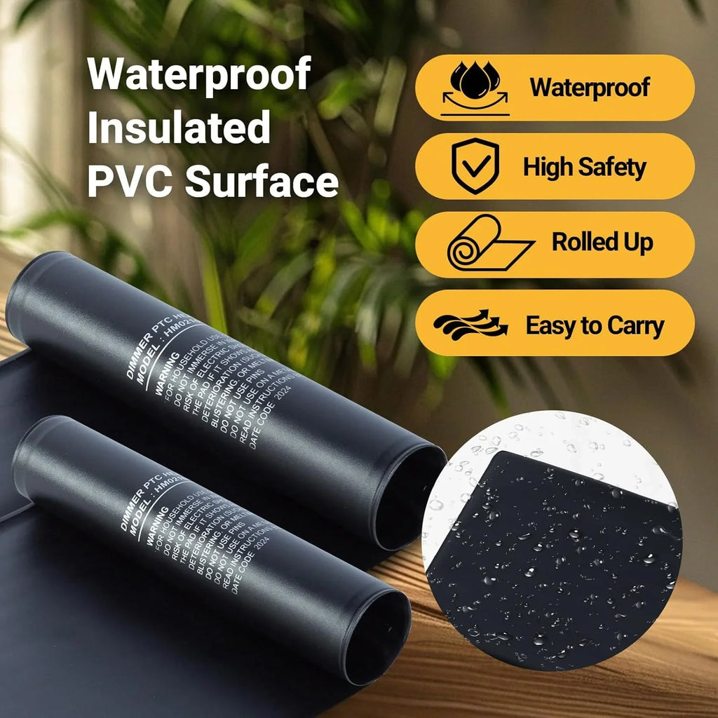 Waterproof insulated PVC reptile heat mat, rolled up and easy to carry, safe for terrariums.