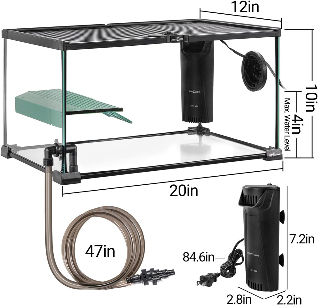 10 Gallon Turtle Tank 20" x 12" x 10" starter Kit with Drainage System, Turtle Basking Platform and Quiet Aquarium Corner Internal Filter