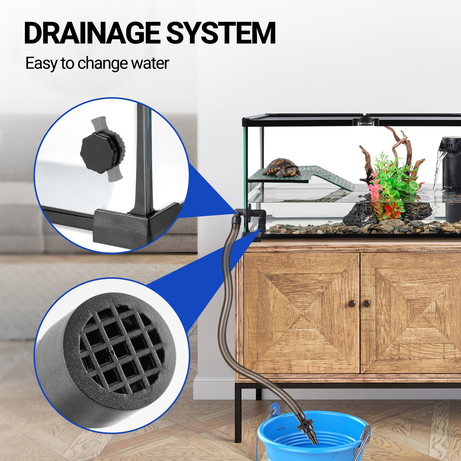 10 Gallon Turtle Tank 20" x 12" x 10" starter Kit with Drainage System, Turtle Basking Platform and Quiet Aquarium Corner Internal Filter