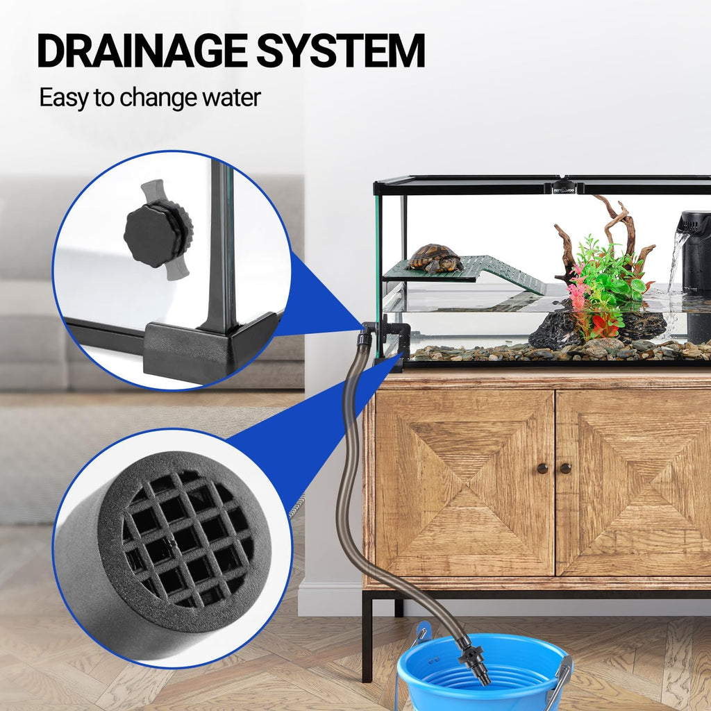 10 Gallon Turtle Tank 20" x 12" x 10" starter Kit with Drainage System, Turtle Basking Platform and Quiet Aquarium Corner Internal Filter