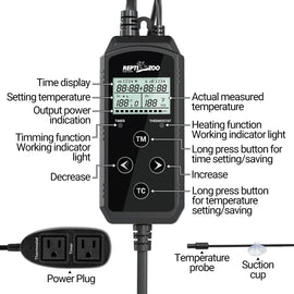 REPTIZOO Timing Thermostat 2 in 1 PID Temperature Controller with Timer