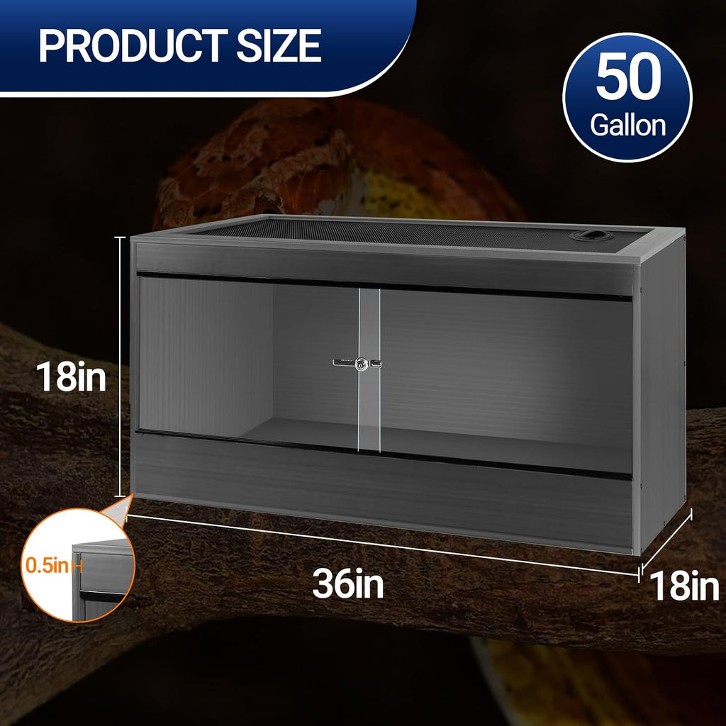 SUKEOPET 50 Gallon Composite Reptile Enclosure 36x18x18 Inch Wood